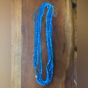 Vintage plastic blue bead necklace 26”